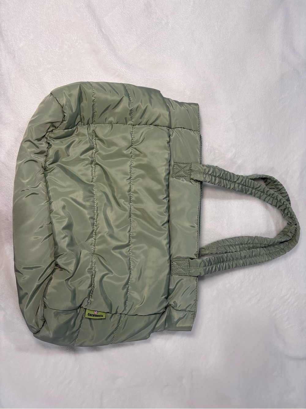 Padded Quilted Baby Tote Bag in Olive Green